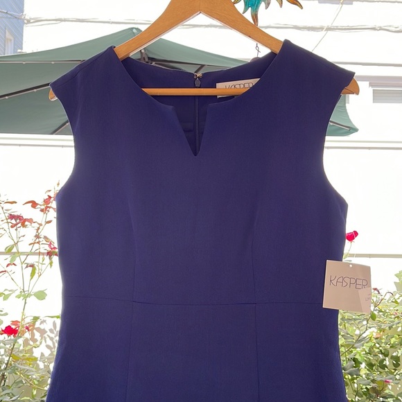 KASPER - Navy Blue - Notched-Neck Sheath Dress Size 4 - Picture 2 of 16